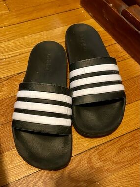 Black Slide Sandals with White Stripes🔥